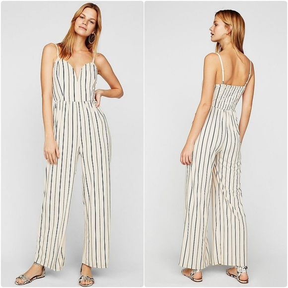 Express Pants - Express V Wire Sweetheart Striped Cami Jumpsuit